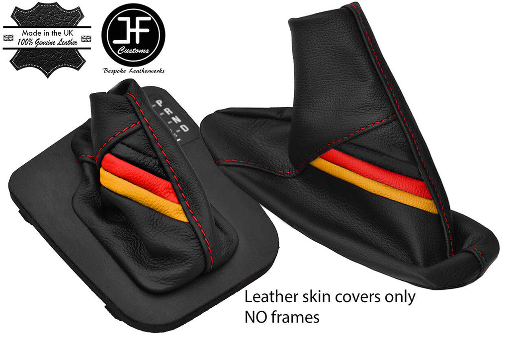 RED STITCH GERMAN FLAG TOP GRAIN LTHR AUTOMATIC GAITER SET FOR BMW E46 99-05