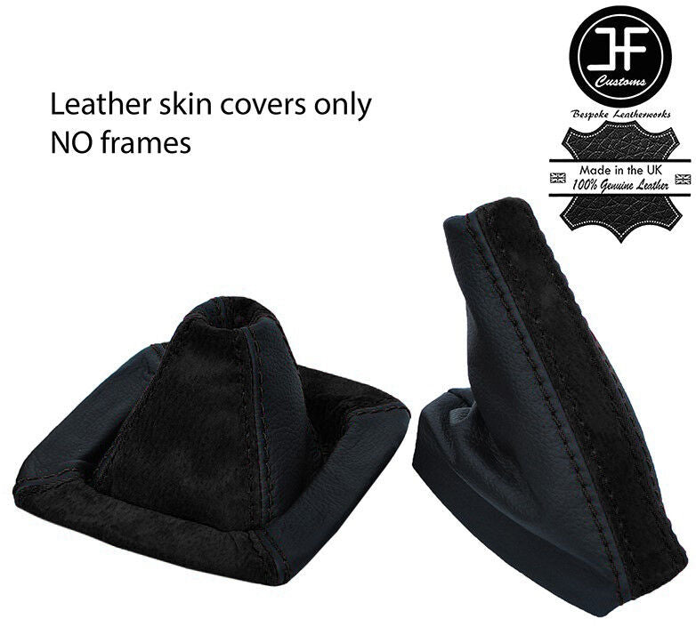 BLACK SUEDE BLACK LEATHER HI LOW HANDBRAKE SET FOR LAND ROVER DISCOVERY MK1 MK2