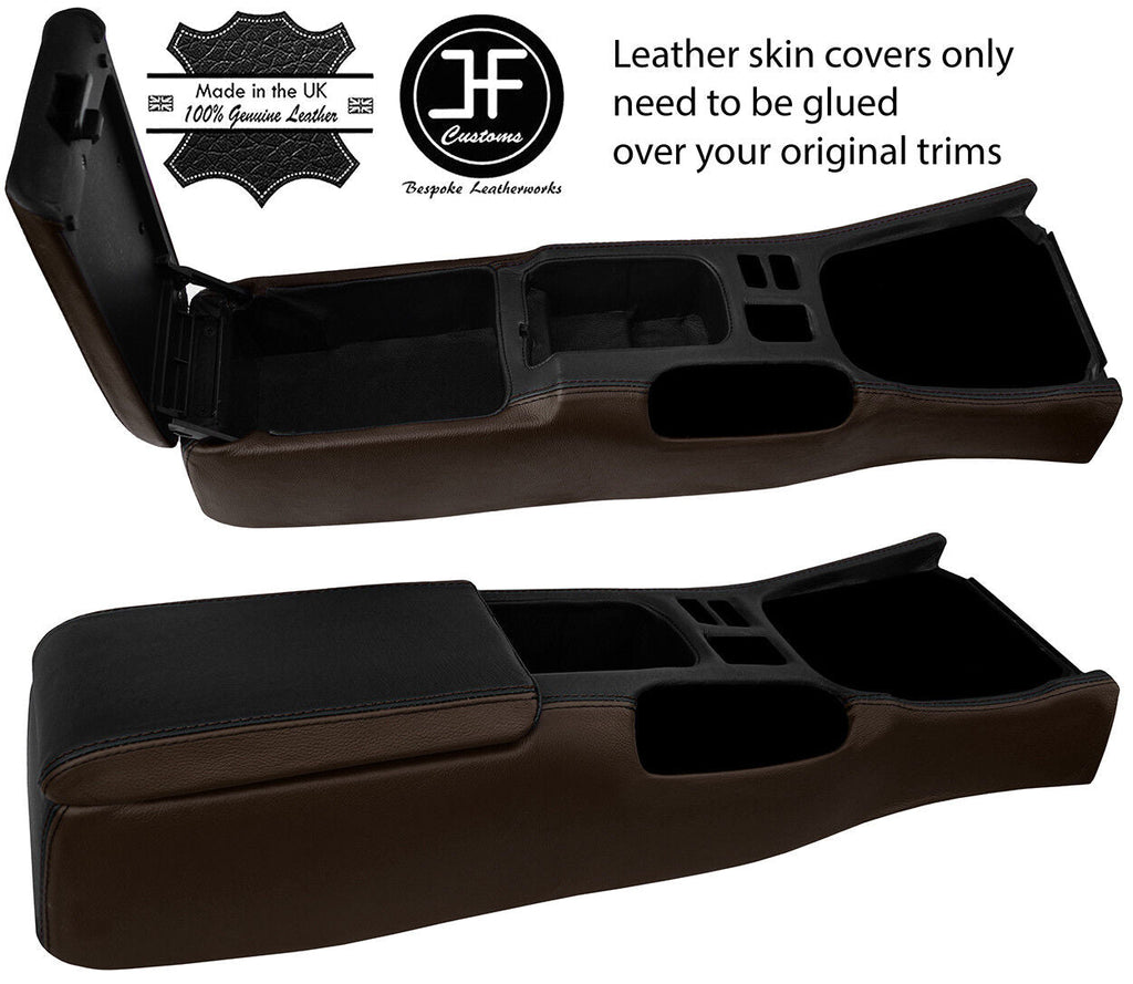 BLACK & BROWN CENTRE CONSOLE & ARMREST LEATHER COVERS FITS NISSAN S14 1994-98