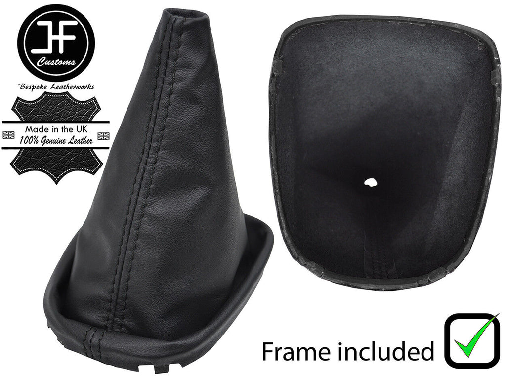 BLACK STITCH LEATHER GEAR GAITER WITH PLASTIC FRAME FOR TOYOTA AYGO 2005-2013