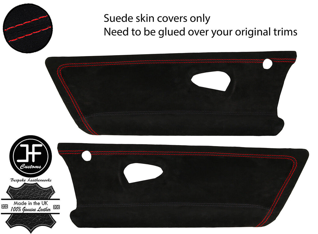 RED STITCH 2X DOOR CARD TRIM SUEDE COVERS FOR SMART ROADSTER 452 03-05 JF1