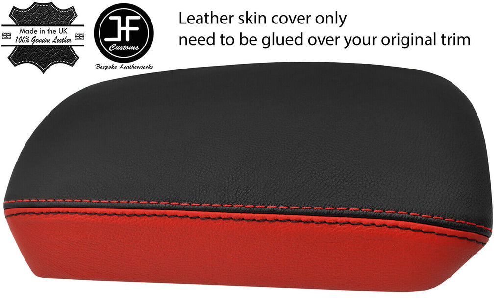 BLACK RED 2 TONE ARMREST LID REAL LEATHER COVER FITS  NISSAN QASHQAI 2010-14