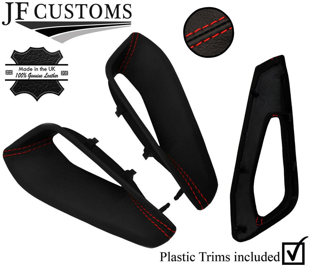 RED STITCH 2X PLASTIC CONSOLE TRIMS +LEATHER COVERS FOR VW GOLF MK5 MK6 04-13