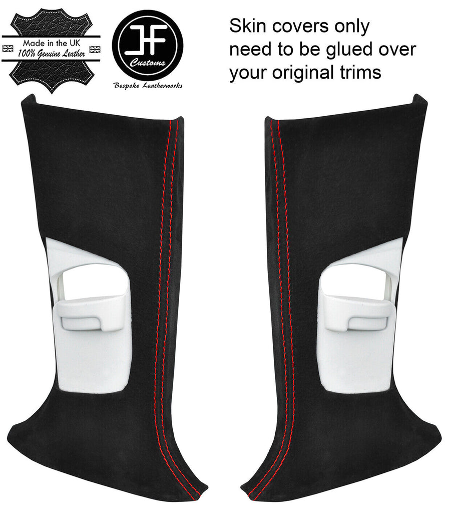 RED STITCH 2X UPPER B PILLAR SUEDE COVERS FITS FORD FOCUS MK3 12-18 5 DOOR
