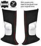 RED STITCH 2X UPPER B PILLAR SUEDE COVERS FITS FORD FOCUS MK3 12-18 5 DOOR