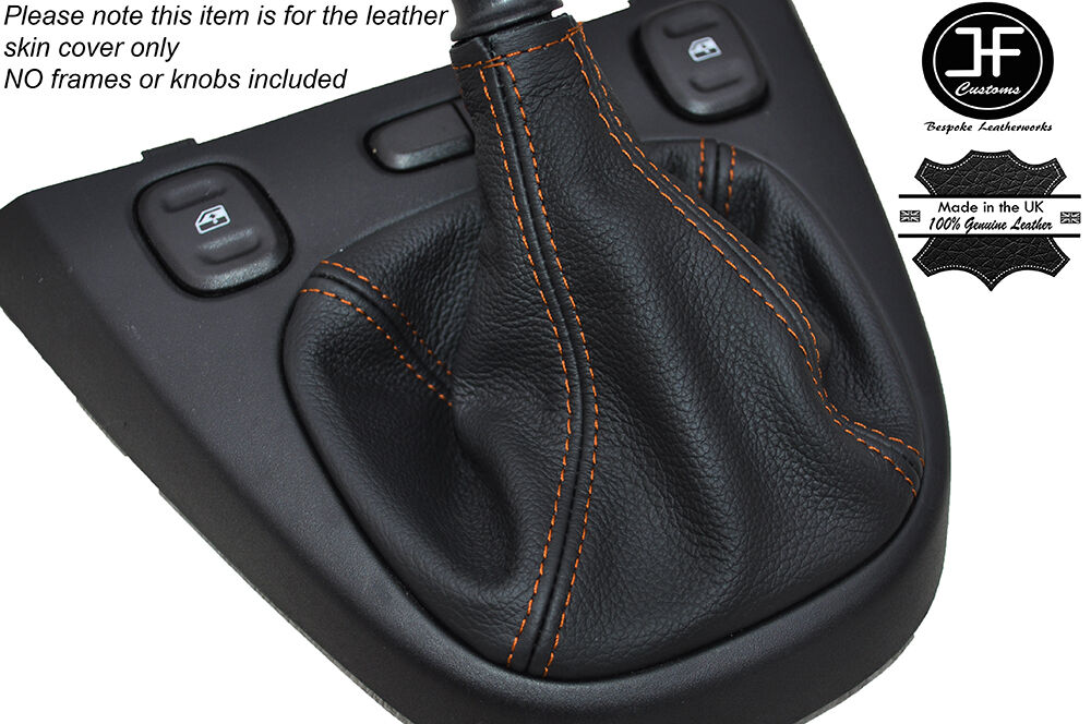ORANGE STITCHING MANUAL LEATHER GEAR GAITOR GAITER FITS FIAT PANDA 2012-2016