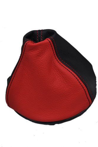 FITS FIAT 500  GEAR GAITER GENUINE LEATHER 07+ BLACK RED CUSTOM NEW MADE IN UK