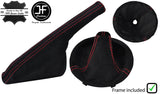 RED STITCH SUEDE GEAR + FRAME & SLIM HANDBRAKE COVER FOR FIAT 500 2007-2015