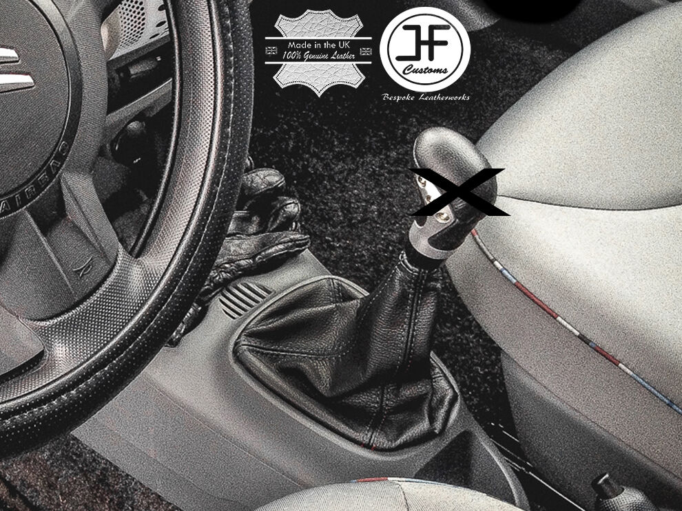 BLACK 4 STITCHING FITS TOYOTA AYGO CITROEN C1 PEUGEOT 107 GEAR GAITER LEATHER