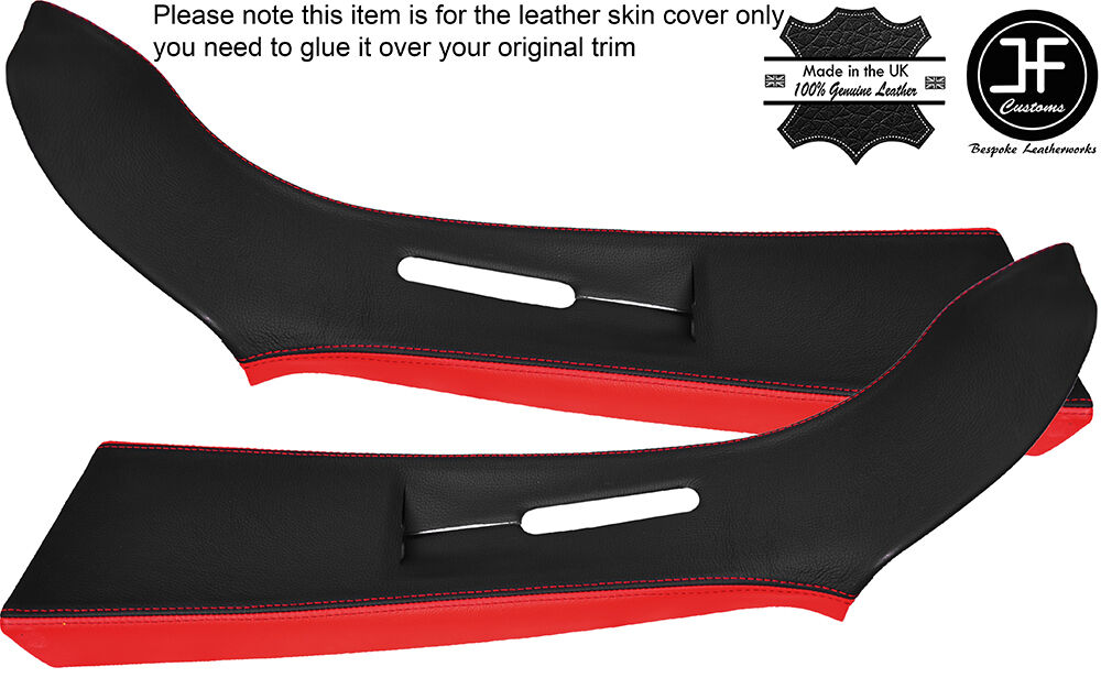 BLACK & RED LEATHER 2X UPPER B PILLAR COVERS FITS VW T5 TRANSPORTER CARAVELLE