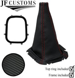 RED STITCH CARBON VINYL GEAR GAITER+FRAME+TOP RING FOR SUBARU FORESTER 98-02