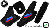 BLACK STITCH TRI STRIPE SUEDE MANUAL GAITER SET+PLASTIC FRAME FOR BMW E34 87-97