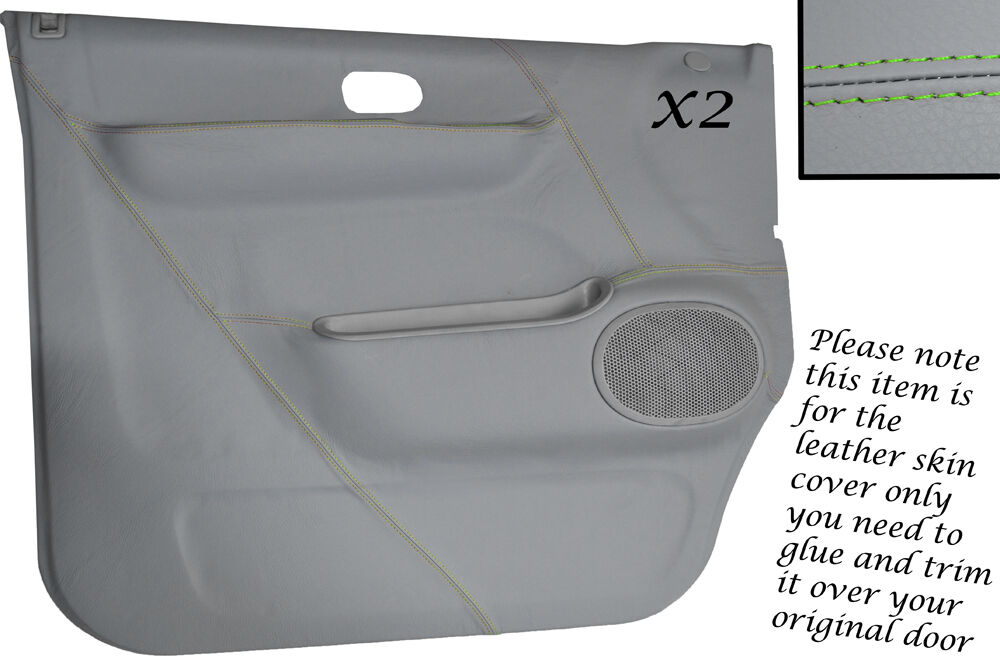 GREEN STITCH 2X DOOR CARD GREY LEATHER SKIN COVERS FITS MAZDA BONGO FORD FREDA