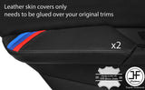 BLACK STITCH TRI STRIPE 2X REAR DOOR ARMREST LEATHER COVERS FOR BMW X1 F48 15-18