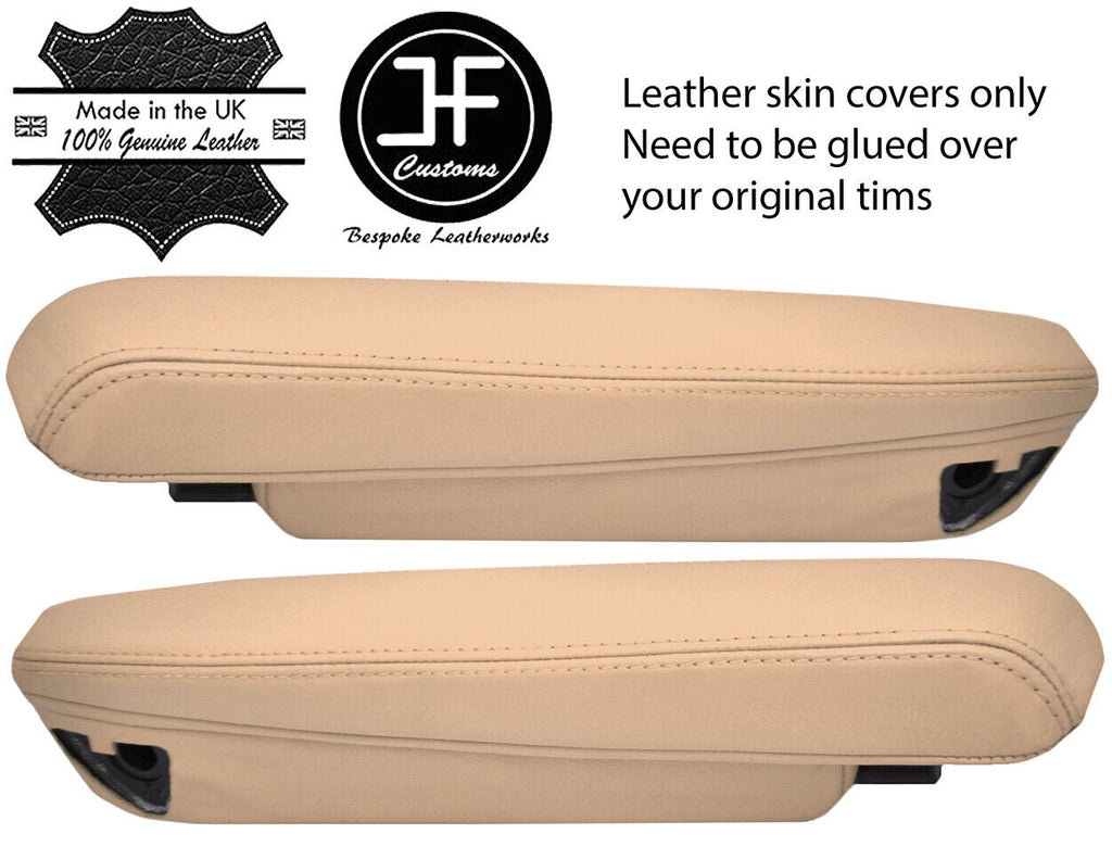 BEIGE TOP GRAIN LEATHER 2X ARMREST COVERS FOR LAND ROVER FREELANDER 2004-2014