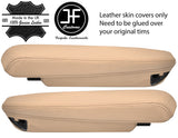BEIGE TOP GRAIN LEATHER 2X ARMREST COVERS FOR LAND ROVER FREELANDER 2004-2014