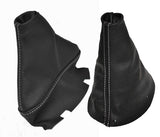 WHITE STITCH FITS PEUGEOT 308 2007-2012 BLACK GEAR GAITER + HANDBRAKE GAITER