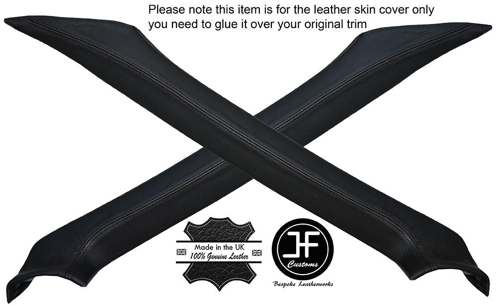 BLACK STITCHING 2X A POST PILLAR LEATHER COVERS FITS AUDI 80 CABRIO 1991-2000