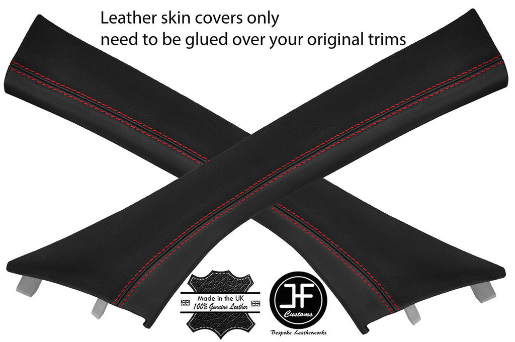 RED STITCHING 2X A PILLAR REAL LEATHER COVERS FOR SMART FORFOUR 2014-2018