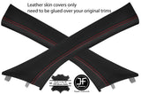 RED STITCHING 2X A PILLAR REAL LEATHER COVERS FOR SMART FORFOUR 2014-2018