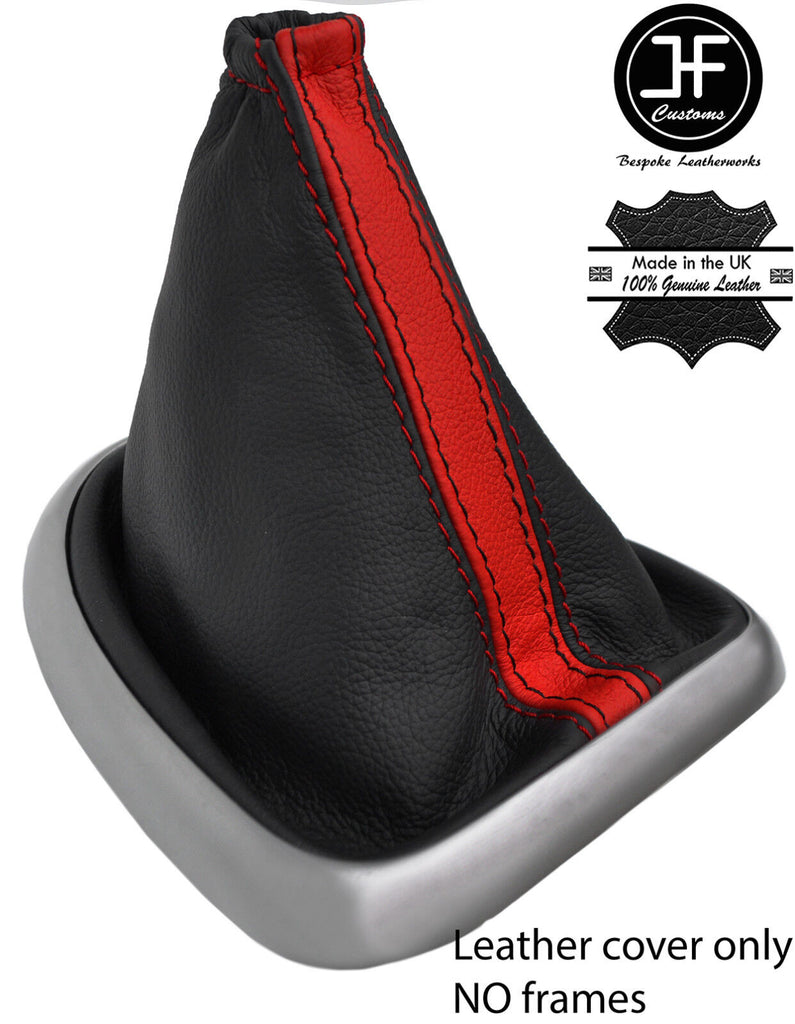 BLACK & RED STRIPE TOP GRAIN REAL LEATHER GEAR GAITER FITS QASHQAI J10 07-13