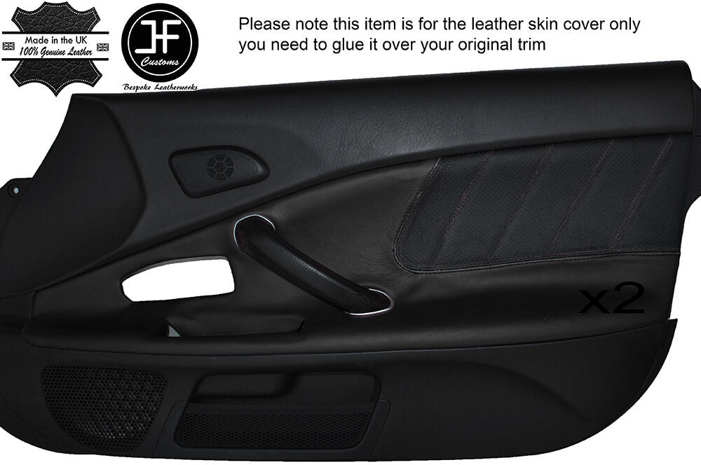 BLACK PERFORATED & BLACK LEATHER 2X DOOR CARD TRIM COVER FITS HONDA S2000 04-09