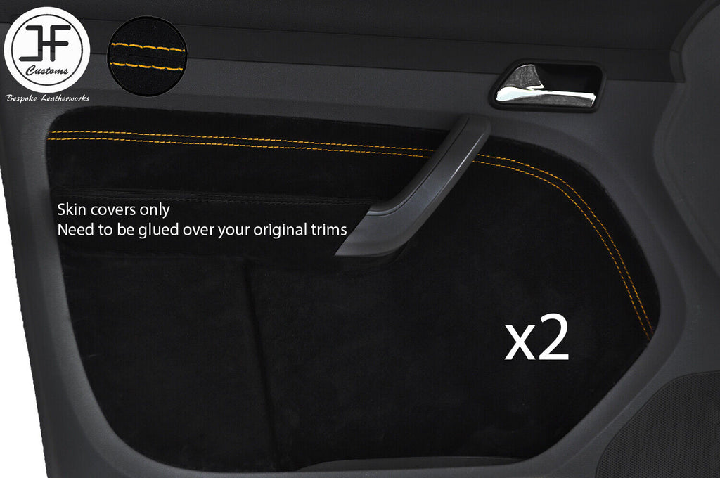 YELLOW STITCH 2X FRONT DOOR CARD TRIM SUEDE COVERS FOR VW CADDY MK3 2005-2015