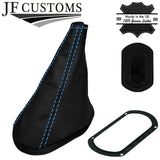 L BLUE STITCH LEATHER GAITERS+PLASTIC FRAME FOR MINI CLASSIC ROVER AUSTIN MORRIS