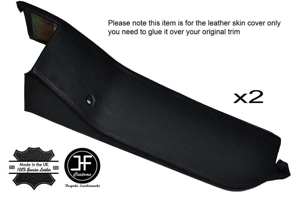 BLACK STITCH 2X LOWER B PILLAR LEATHER COVERS FITS VW T4 TRANSPORTER 1990-2003