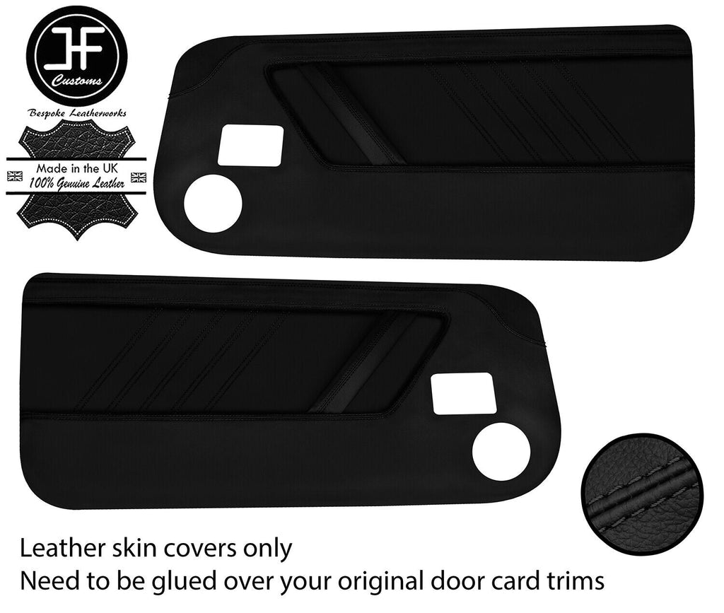 BLACK STITCH 2X FRONT FULL DOOR CARD REAL LEATHER COVERS FOR LOTUS EXCEL 87-88