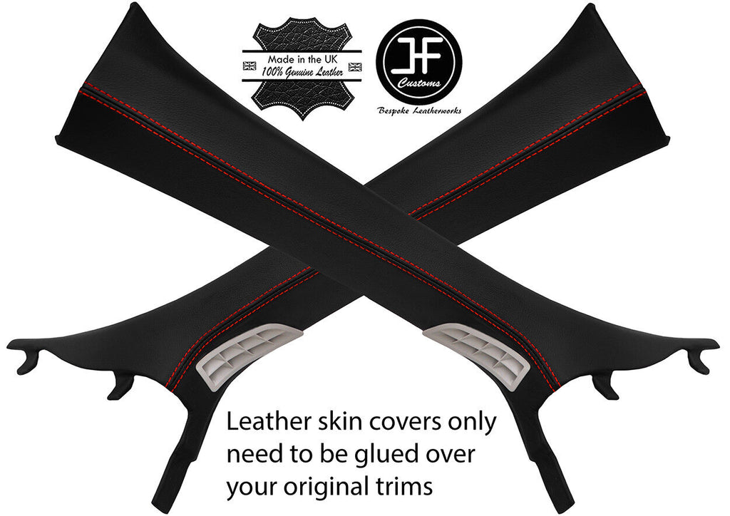 RED STITCHING 2X A PILLAR REAL LEATHER COVERS FITS FORD MONDEO MK5 2014-2018