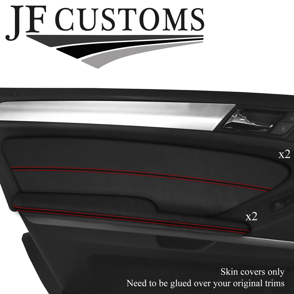 RED STITCH D GREY SUEDE 2X FRONT DOOR TRIM ARMREST COVER FOR MERCEDES ML W164