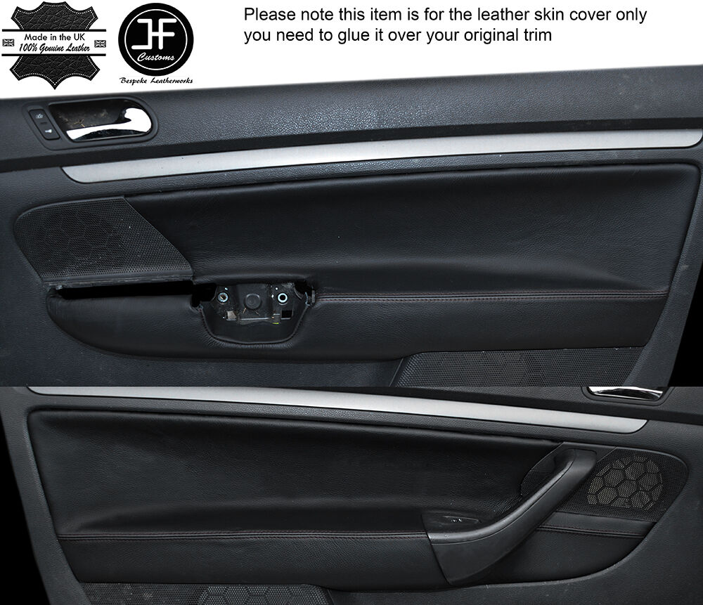 BLACK STITCH 2X FRONT DOOR CARD TRIM LEATHER COVERS FITS VW GOLF MK5 V 04-09 3DR