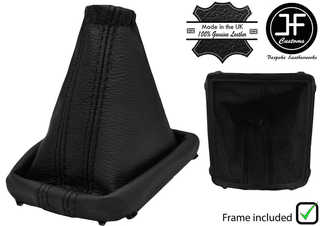 BLACK & BLACK STRIPE LEATHER GEAR GAITER+PLASTIC FRAME FOR FORD FOCUS MK2 05-08