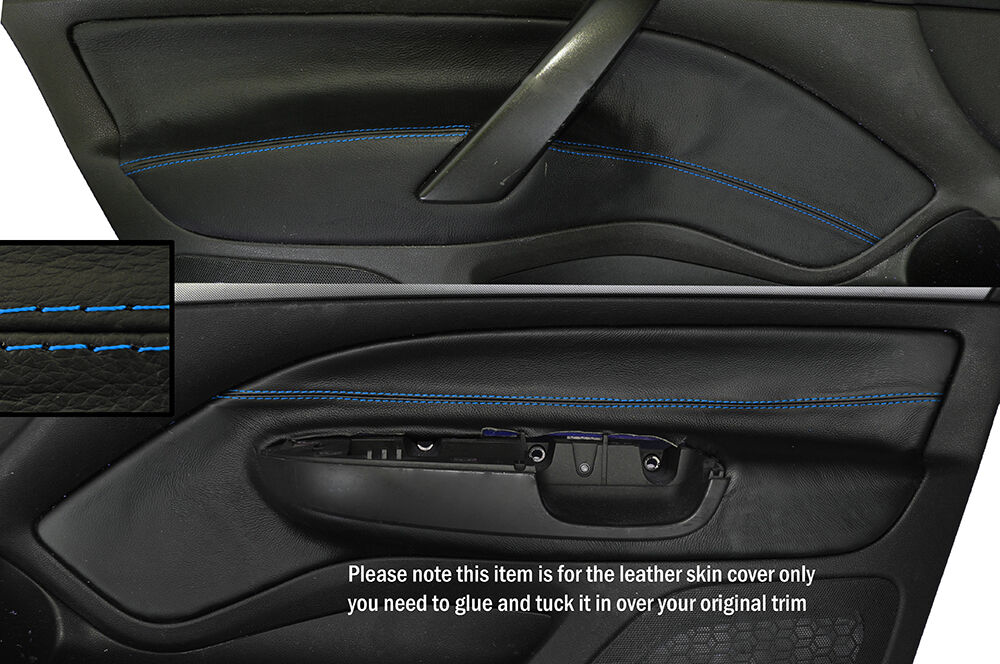 BLUE STITCH 2X FRONT DOOR CARD TRIM SKIN COVERS FITS SKODA OCTAVIA MK2 04-13