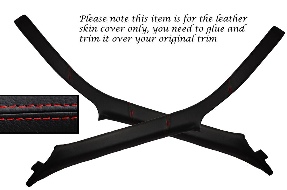 RED STITCH 2X WINDSCREEN A PILLAR COVERS FITS NISSAN SKYLINE R34 1998-2002