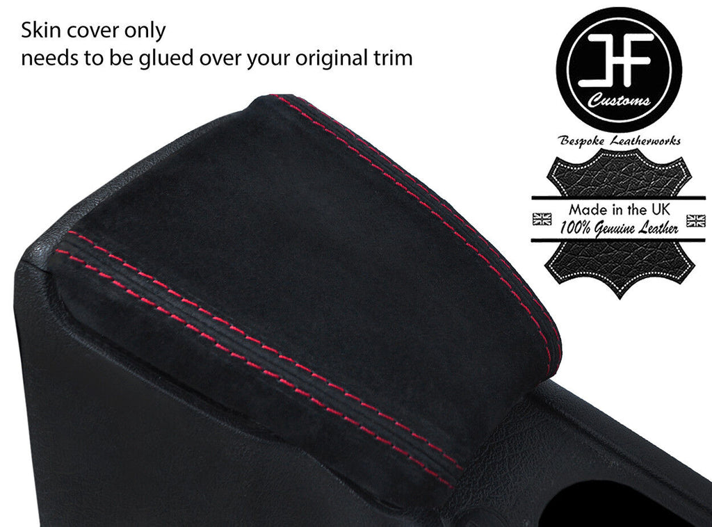 RED STITCHING REAL SUEDE ARMREST COVER FOR VW GOLF MK3 VENTO JETTA 1991-1998