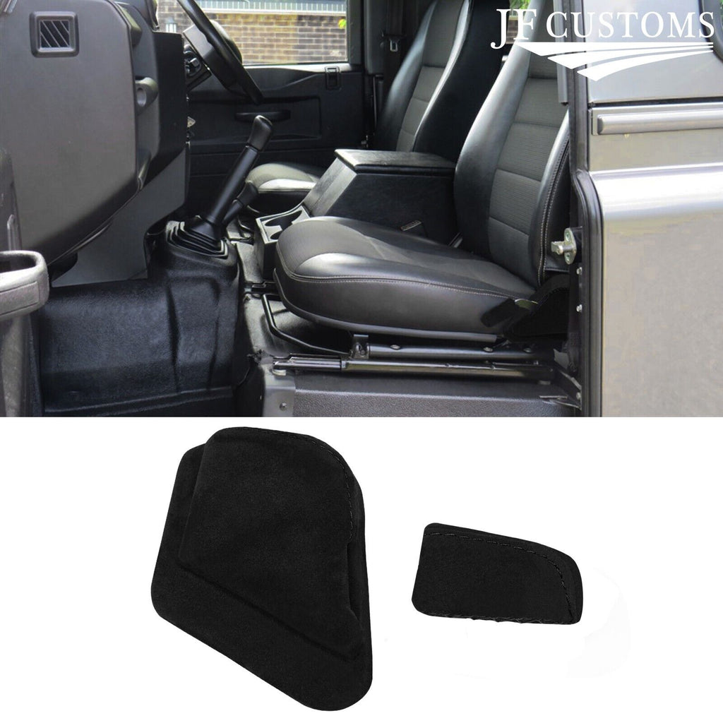 BLACK ST. 2X SUEDE SEAT HANDLE KNOB & PLATE COVER+FRAME FOR LAND ROVER DEFENDER