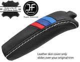 WHITE STITCH TRI STRIPE HANDBRAKE HANDLE LEATHER COVER FOR BMW E39 95-03