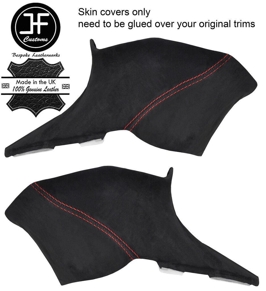 RED STITCH 2X REAR C PILLAR REAL SUEDE COVERS FITS TESLA MODEL S 2012-2016