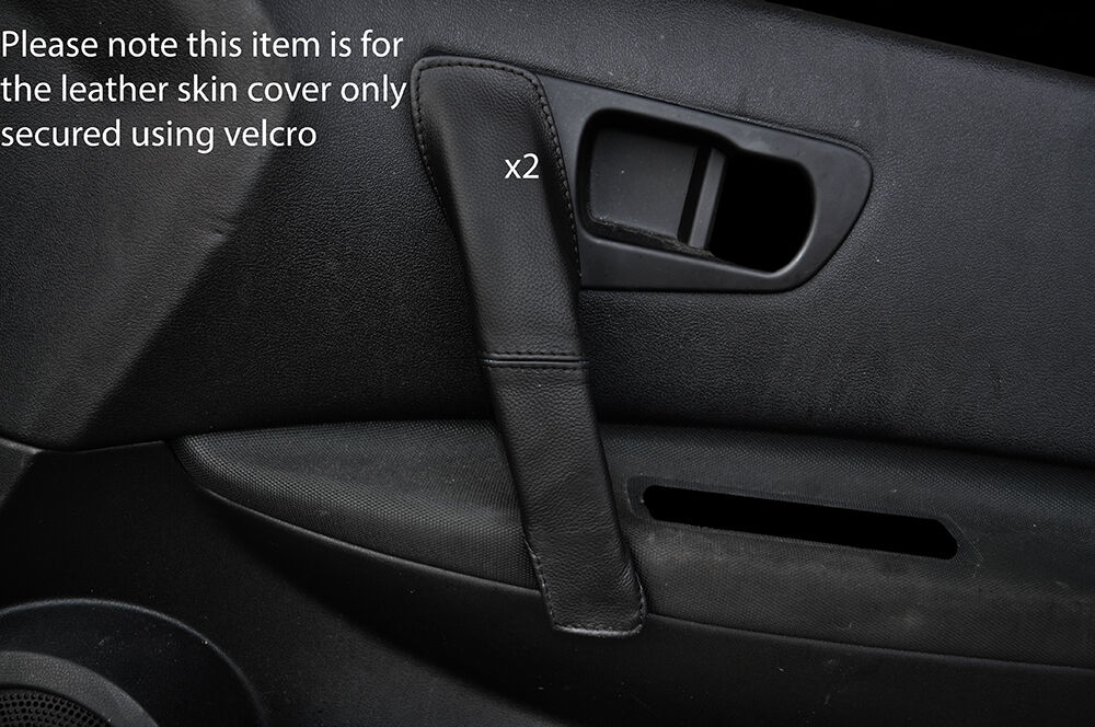 BLACK STITCH 2X FRONT DOOR HANDLE LEATHER COVERS FITS NISSAN QASHQAI 2007-2013