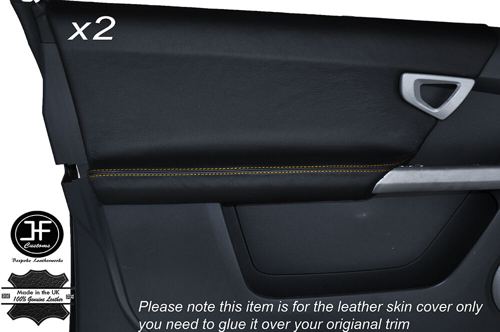YELLOW STITCH 2X FRONT DOOR CARD TRIM LEATHER COVERS FITS SMART FORFOUR 04-06