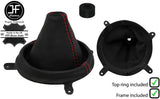 RED STITCH LEATHER GEAR GAITER+PLASTIC FRAME+TOP RING FITS MAZDA 2 2007-2014