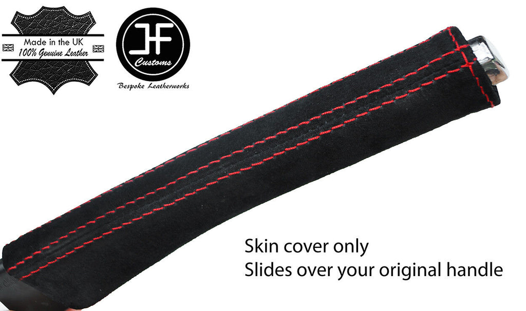 RED STITCHING REAL SUEDE HANDBRAKE HANDLE COVER FITS PEUGEOT 307 2001-2008