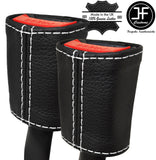 WHITE STITCH 2X SEAT BELT REAL LEATHER COVERS FITS VW CADDY MK4 2016-2020