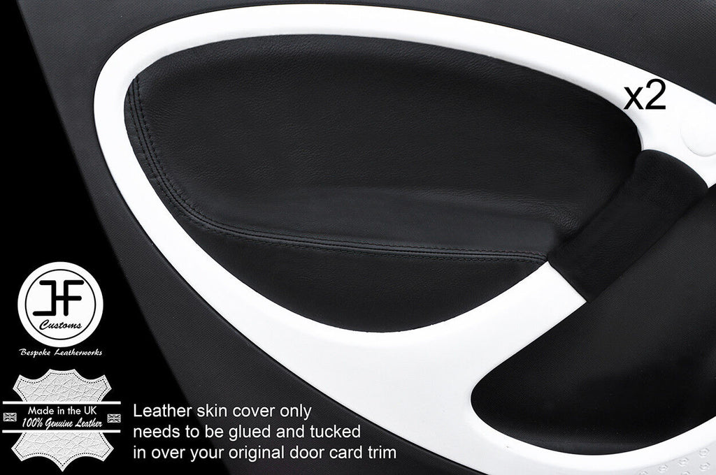BLACK STITCH 2X FRONT DOOR CARD TRIM LEATHER COVERS FOR SMART FORFOUR 2014-2017