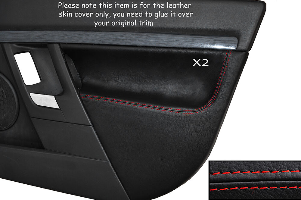 RED STITCH 2X FRONT DOOR CARD SKIN COVERS FITS VAUXHALL OPEL VECTRA C SIGNUM