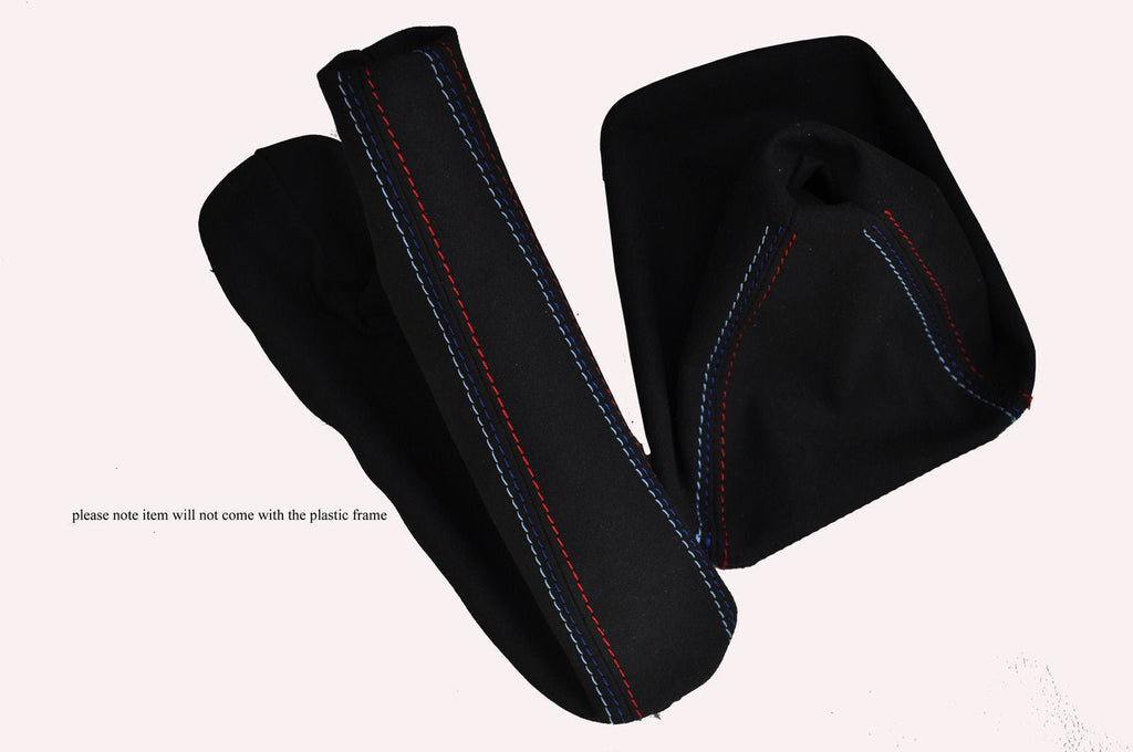 FITS BMW E36 E46 BLACK PU SUEDE GEAR GAITER COVER TRI STITCHING CUSTOM NEW