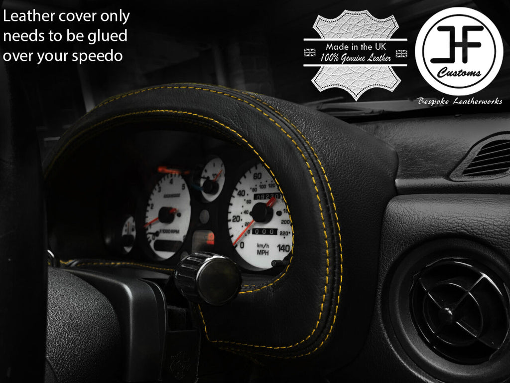 YELLOW STITCH SPEEDO GAUGE HOOD REAL LEATHER COVER FOR MAZDA MX5 MK1 MIATA 89-97