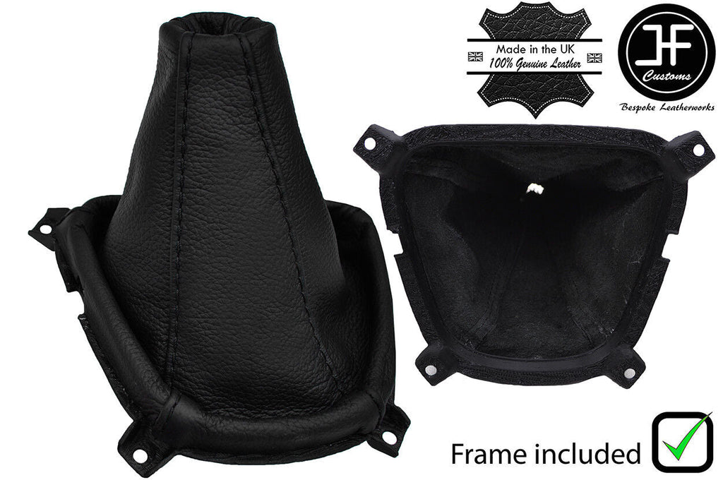 BLACK STITCH REAL LEATHER GEAR GAITER + PLASTIC FRAME FOR HYUNDAI I10 2007-2014